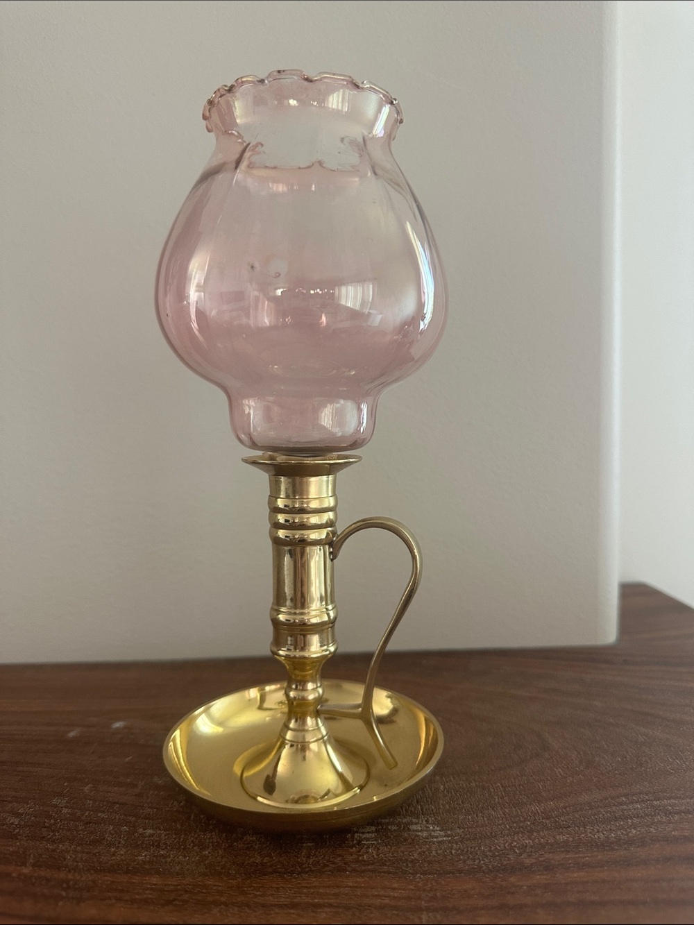 Vintage Pink Glass and Brass Candle Lamp - Decorative Home Accent